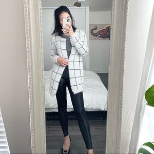 🌷Checker square stripe street chic furry white long jacket coat cardigan